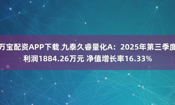 万宝配资APP下载 九泰久睿量化A：2025年第三季度利润1884.26万元 净值增长率16.33%