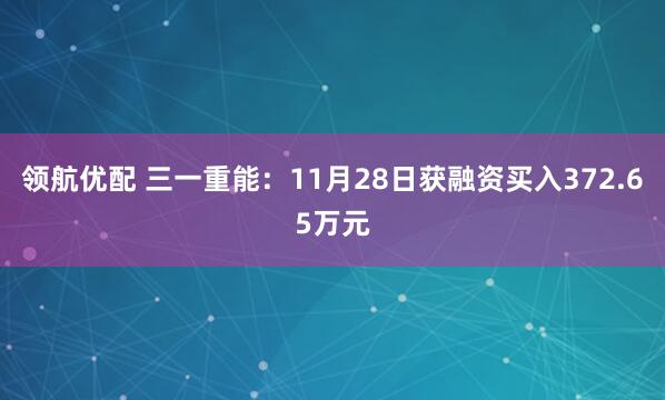 领航优配 三一重能：11月28日获融资买入372.65万元