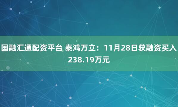 国融汇通配资平台 泰鸿万立：11月28日获融资买入238.19万元